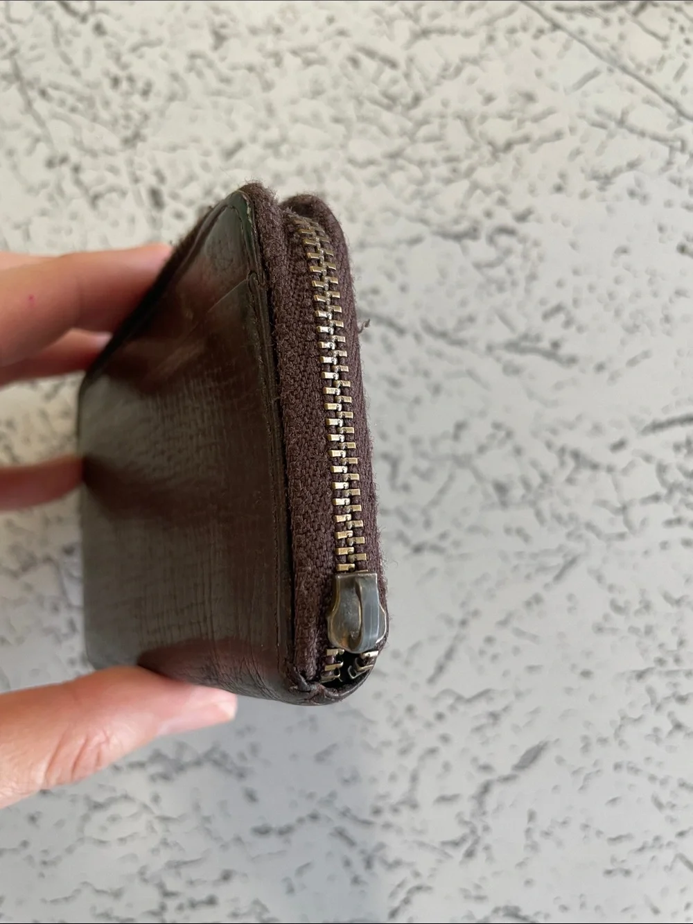 Burberry Dark Brown Textured Leather Zip-Around Wallet *Flawed*